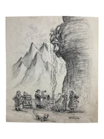 Robert Crumb (1943- ) Signed Pencil Drawing Illustration of Rock Climbers