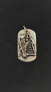 Stanley Guess Chrome Hearts Designer Skull Grim Reaper Sterling 925 Dog Tag: Stanley Guess Chrome Hearts Designer Skull Grim Reaper Sterling 925 Dog Tag