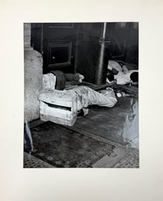 VIntage Photo By Weegee Of Bowery's Flophouse Drunkards Sleeping On The Street 1942 Era 11inx14in