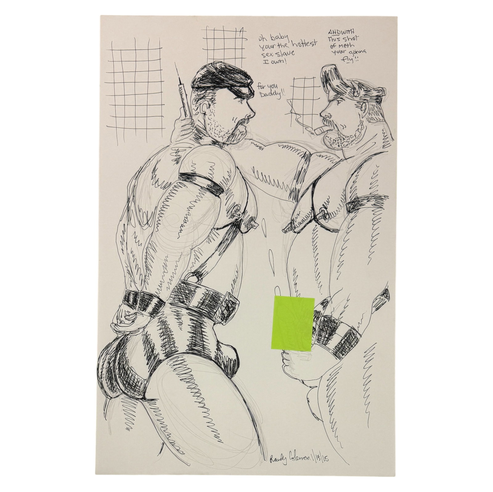 Vintage Randy Coleman Male Interest Art Pen Drawing Signed & Dated 1/13/15 On Bottom : Vintage Randy Coleman Pen Drawing Signed & Dated 1/13/15 On Bottom