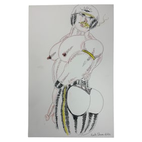 Vintage Randy Coleman Male Interest Art Pen & Colored Pencil Drawing Signed & Datedv8/10/14 On Botto