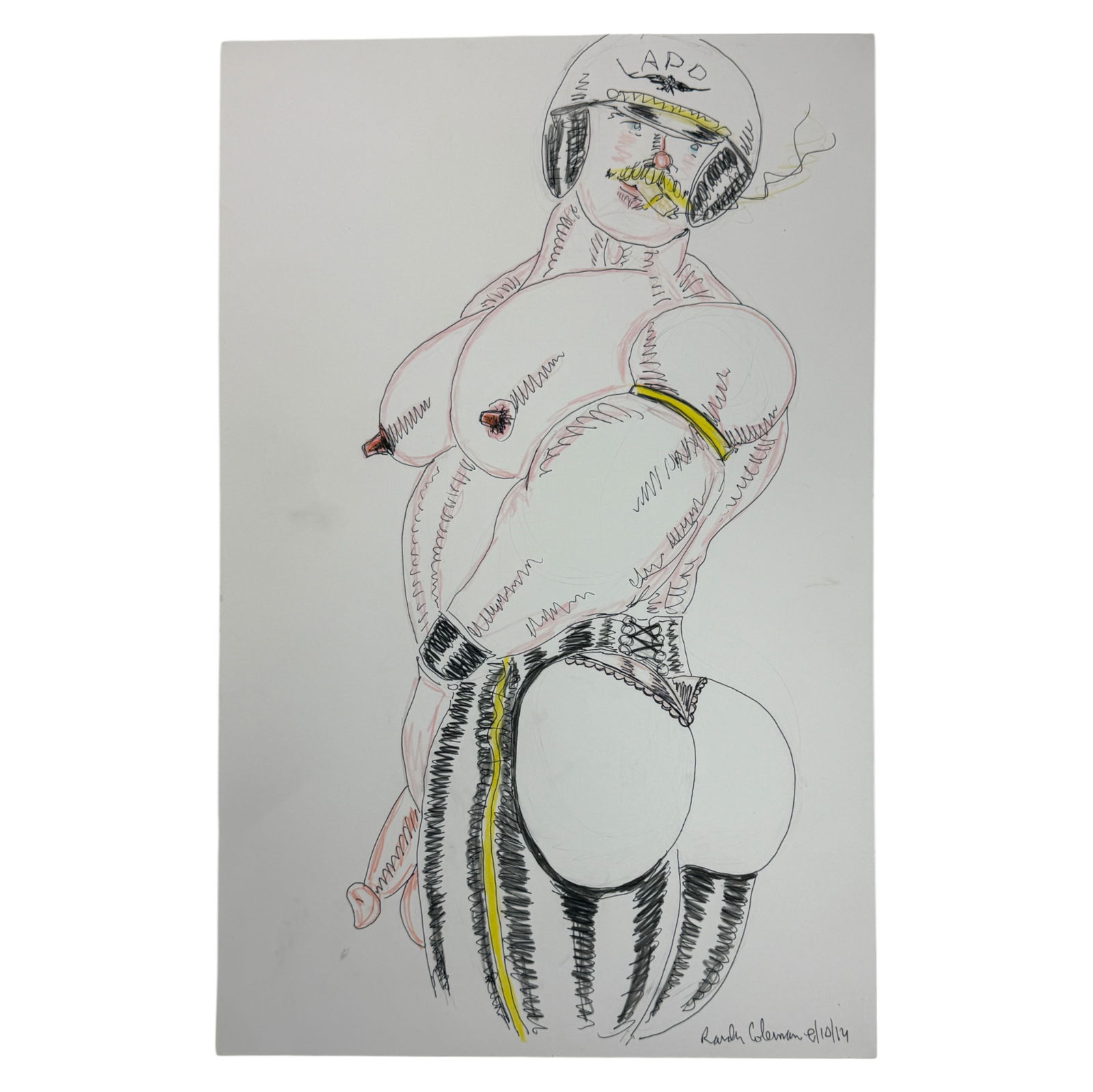 Vintage Randy Coleman Male Interest Art Pen & Colored Pencil Drawing Signed & Datedv8/10/14 On Botto (1 of 3)