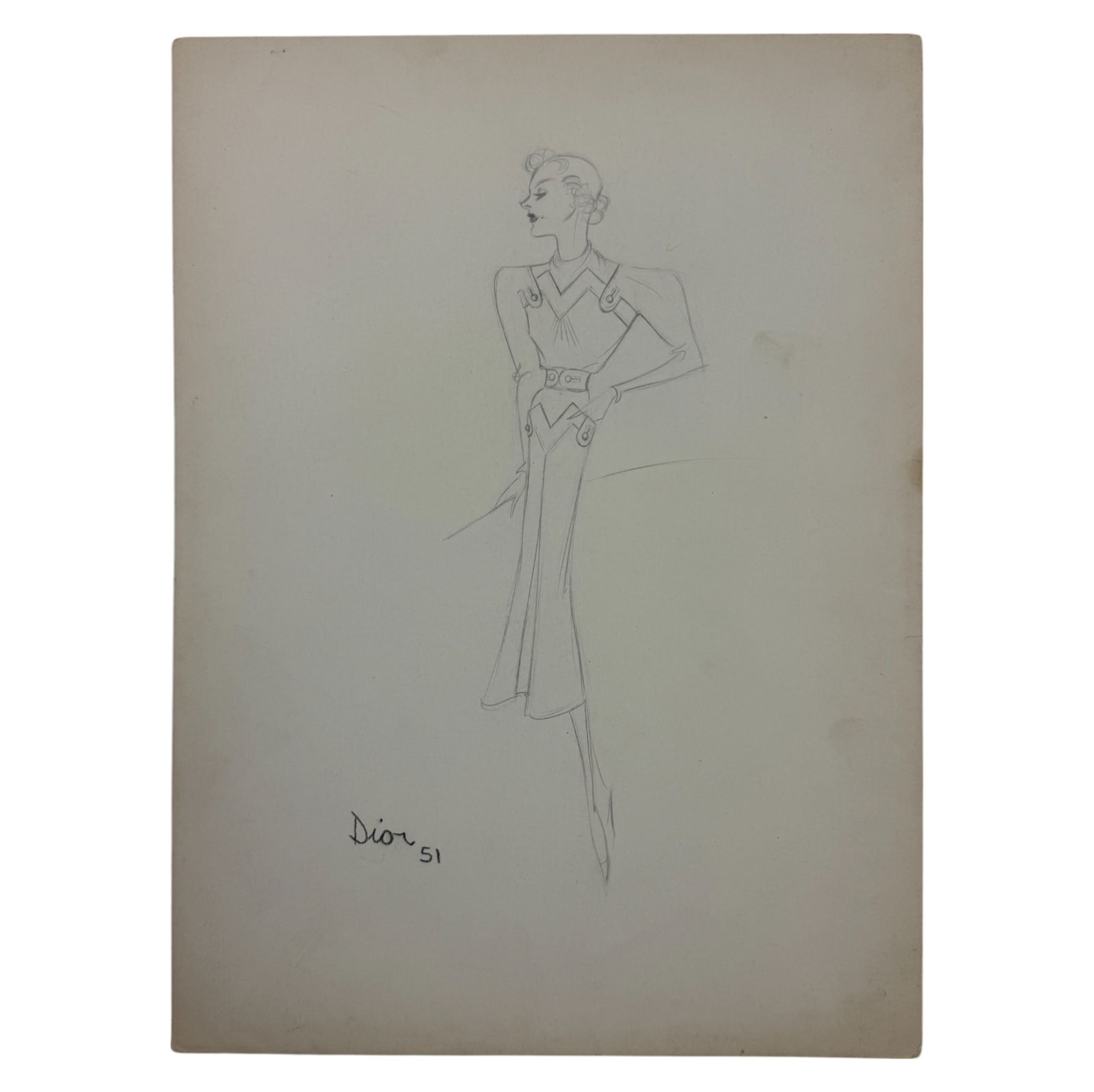 Christian Dior Fashion Design Sketch Pencil Drawing Signed & Dated (1 of 3)