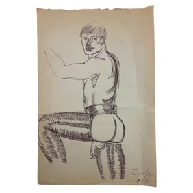 Vintage Origional 1981 Randy Coleman Male Interest Art Oil Marker Drawing Signed & Dated 11/5/81 On