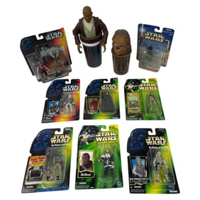 Vintage Star Wars Power Of The Jedi Figurine Toy Lot With Boba Fett & Star Wars Cups