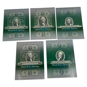 Vintage Uncut Uncirculated US Currency Note Sheets, $1, $2, $5, & $10 Bills