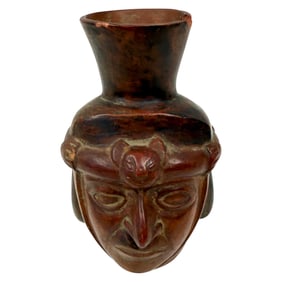 Pre-Colombian Style Effigy Vessel Moche/Inca Inspired Portrait Head