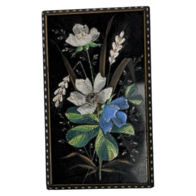Vintage Solid Polished Stone Plaque - Pietra Dura Floral Stone Inlay