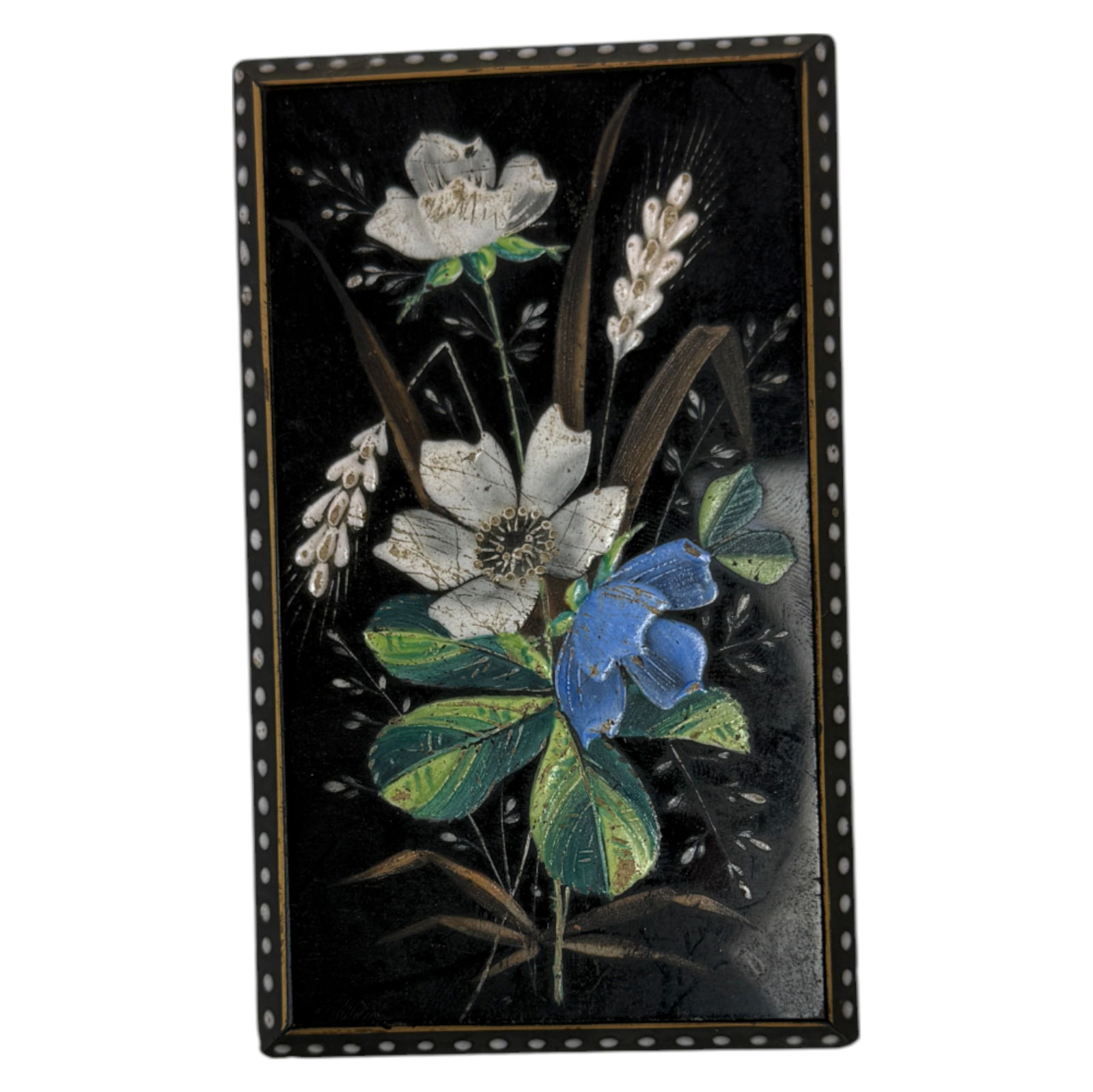 Vintage Solid Polished Stone Plaque - Pietra Dura Floral Stone Inlay (1 of 3)