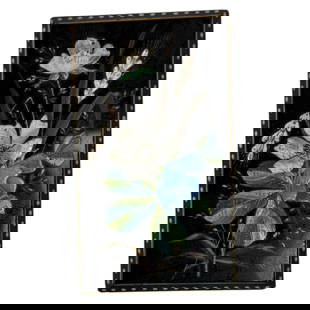 Vintage Solid Polished Stone Plaque - Pietra Dura Floral Stone Inlay: A Beautifully Crafted Solid Stone Plaque Featuring A Intricate Floral Inlay In The Pietra Dursa Style. Made From A Single Block Of Polished Black Stone, Possibly Obsidian, The Surface Is Hand Inlaid W