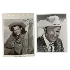 Vintage Signed Black And White Photos Of Hollywood Actor & Actress Jane Russel And Roy Rodgers 8inx1