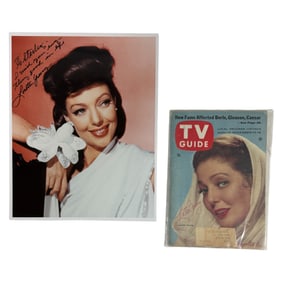 Vintage Signed 8inx10in Colored Photo Of Loretta Young And A Tv Guide Signed By Loretta Young