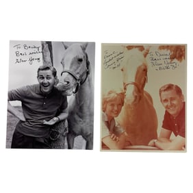 Vintage Mister Ed Autographed 8inx10in Cast Photo Of Alan Young & Connie Hines With Best Wishes Insc