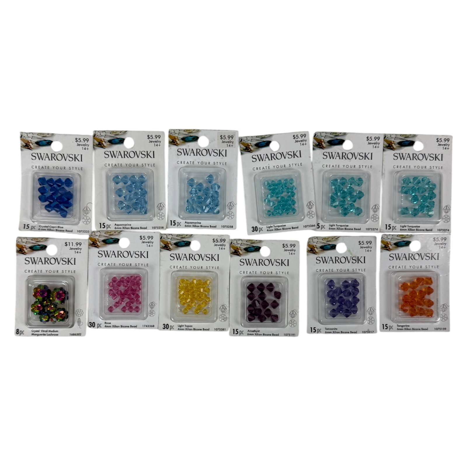 Vintage Lot Of Discontinued Swarovski Crystal Beads-Assorted Colors & Styles(Factory Sealed) 12 Pack: This Bulk Lot Contains 12 Assorted Styles And Colors Of The Discontinued Brand Swarovski Brand Beads, Each Pack Is Factory Sealed