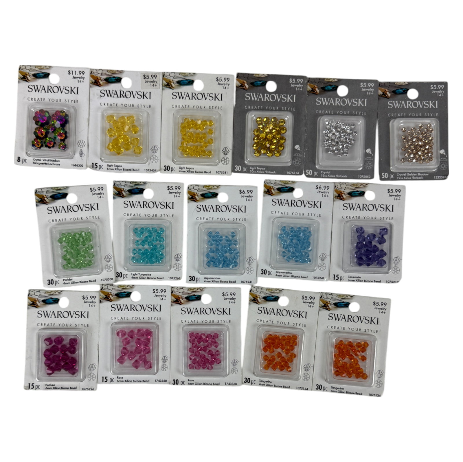 Vintage Lot Of Discontinued Swarovski Crystal Beads-Assorted Colors & Styles(Factory Sealed) 15 Pack: This Bulk Lot Contains 15 Assorted Styles And Colors Of The Discontinued Brand Swarovski Brand Beads, Each Pack Is Factory Sealed