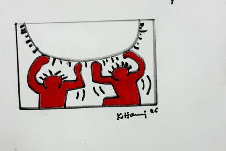 Vintage Keith Haring Hand Drawning: Vintage Keith Haring Hand Drawn Picture Sinded And Dated 1986 8inx6in