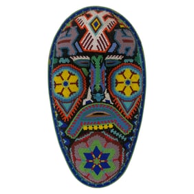 Mexican Folk Art Huichol Beaded Mask Sierra Madre Beeswax