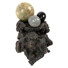 Vintage Plaster See No Evil Hear No Evil Speak No Evil Monkey Candle Holder & Three Polished Gemston