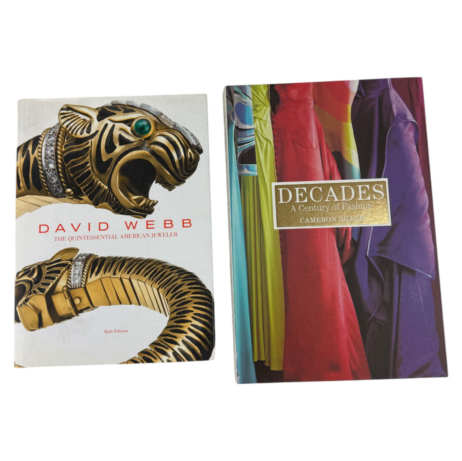 Vintage Fashion And Jewelry Books With Signature And Autograph: David Webb The Quintesential American Jeweler & Decades A Century Of Fashion, One Book Has Ruth Peltason's Signature & The Other Has An Autographed Inscription From Cameron Silver
