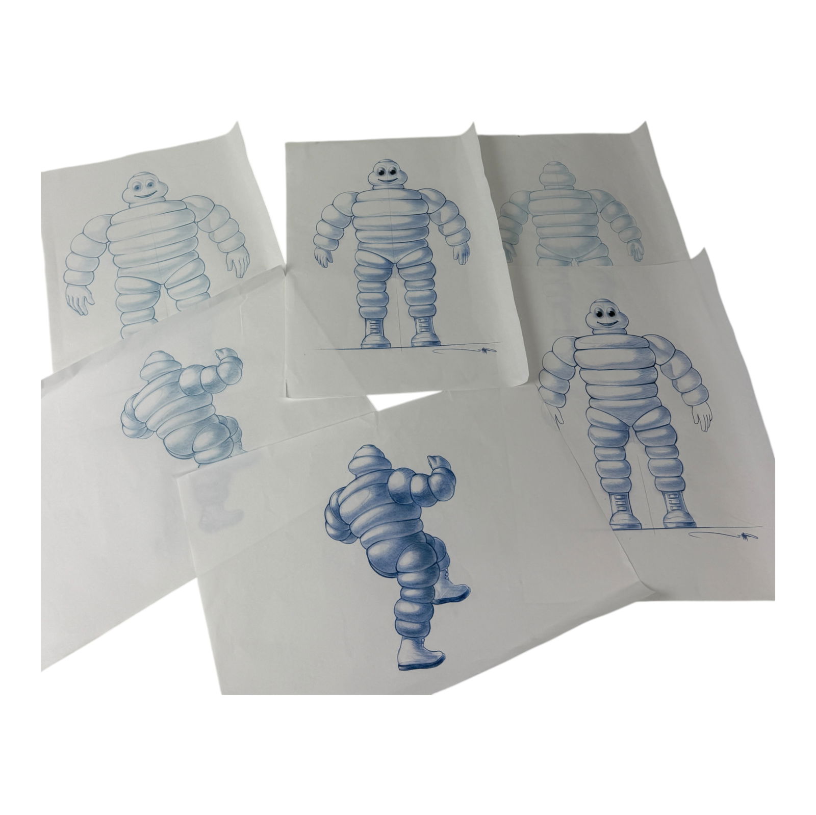 Vintage Signed Hand Drawn And Colored Pencil Sketch Of The Michelin Man Production (1 of 4)