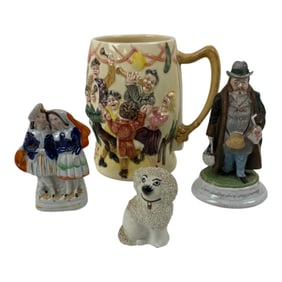 Antique Staffordshire Porcelain Ware Poodle And Two Lovers And Englishman