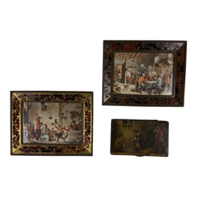 Antique Victorian Hand Painted Art 7.75 in x 6.5 in And Trinket Box 5 in x3.25 in