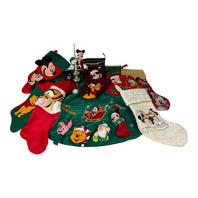 Vintage Disney Christmas Lot With Stockings, Felt Ornaments, Tree Topper And Tree Skirt