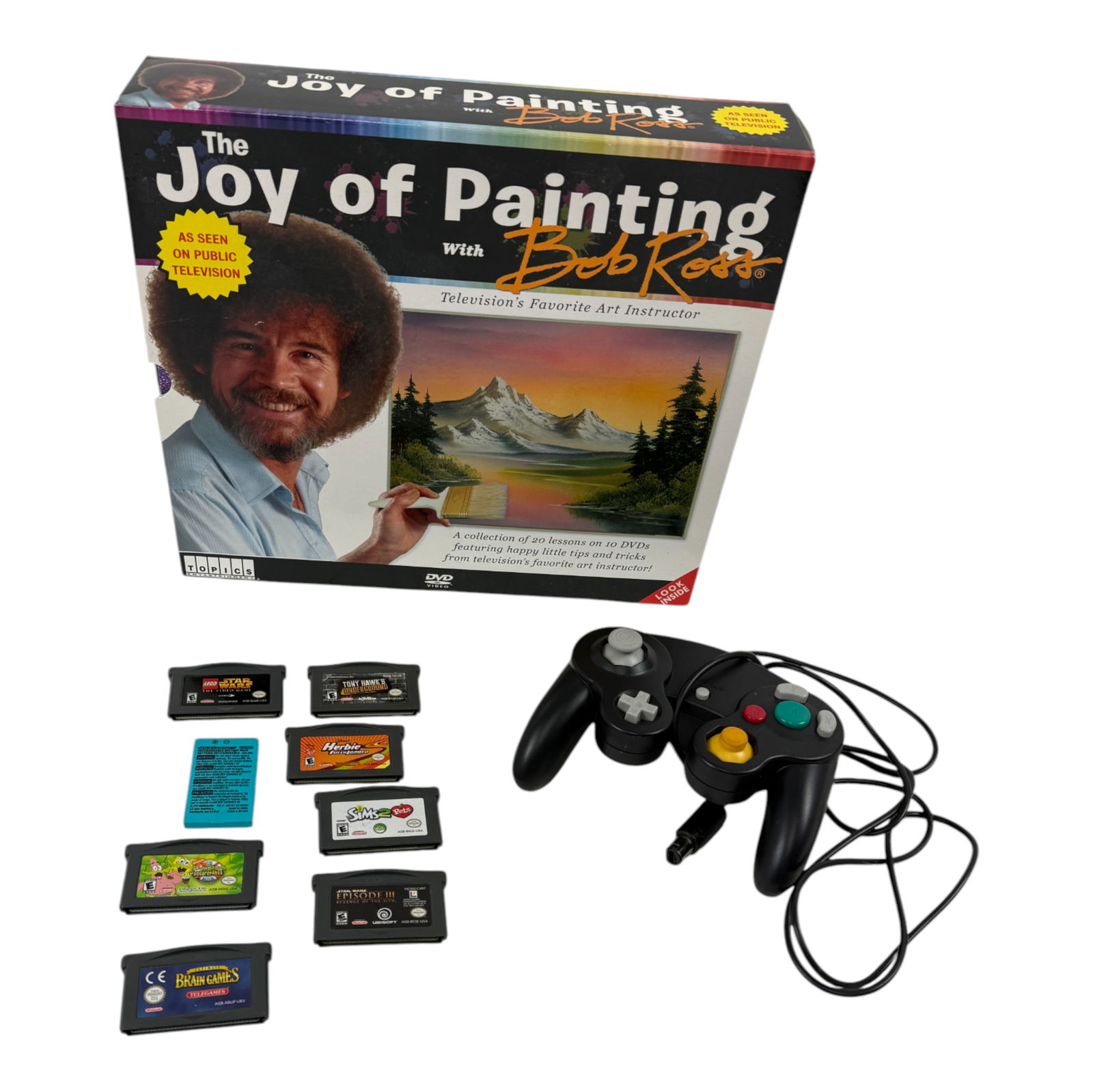 Vintage Bob Ross Dvd Set And GameCube Controller, And Several Nintendo DS GameBoy Advanced: Includes Star Wars Episode 3 Revenge Of The Sith, And Lego Star Wars, And Tony Hawks Underground Skate Game