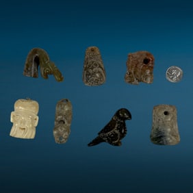 Antique Mixed Stone Hand Carved Necklace Pendants