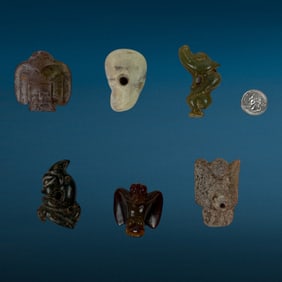 Antique Mixed Stone Hand Carved Necklace Pendants