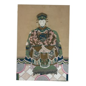 Antique Ancestral ChineseHand Drawn And Painted Portrait 13 in x 19 in