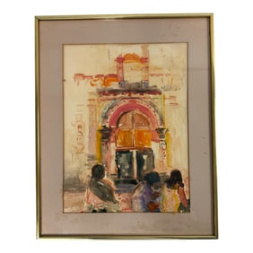 Vintage Oil Painting Of Church Doors Signed By Berger