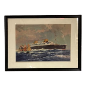Vintage Print Of The SS Bremen From WW2