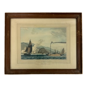 Vintage Engraving By Will Daniell Of Steam Boat On The Clyde Near Dumbarton