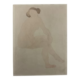 Vintage Auguste Rodin Water Color Painting On Paper And Pencil Signed 9 in x 12 in