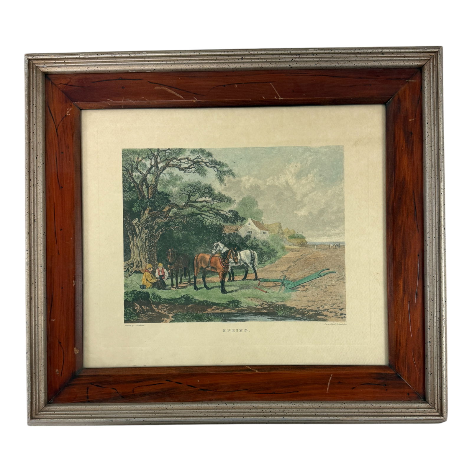 Vintage Spring Engraving By D. Wolstenholiner, Painted By J. Deariman: Vintage Spring Engraving By D. Wolstenholiner, Painted By J. Deariman 19 in x 17 in