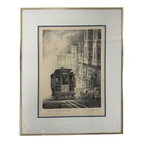 Vintage John Kelly California Cable Cars Pencil Sketch Limited Edition 109 of 200