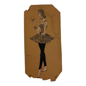 Christian Dior Fashion Design Sketch Pencil Drawing Signed
