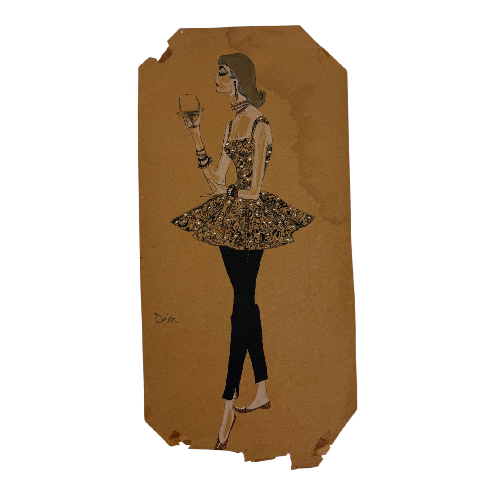 Christian Dior Fashion Design Sketch Pencil Drawing Signed (1 of 4)