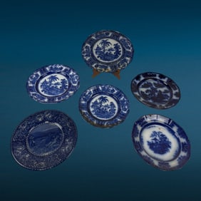 Antique Blue Porcelain Plates Lot