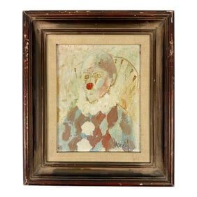 Vintage Signed Modernist Clown Painting