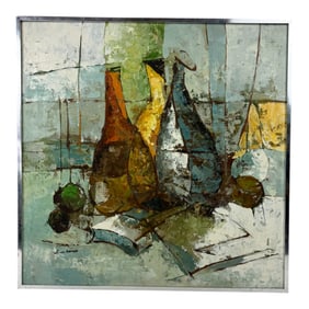 Vintage Mid Century Modern Abstract Still Life Painting Signed By Lobo