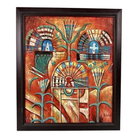 Vintage Mayan Aztec Painting Signed By B Long