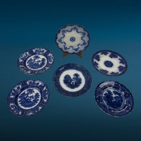 Antique Blue Porcelain Plates Lot