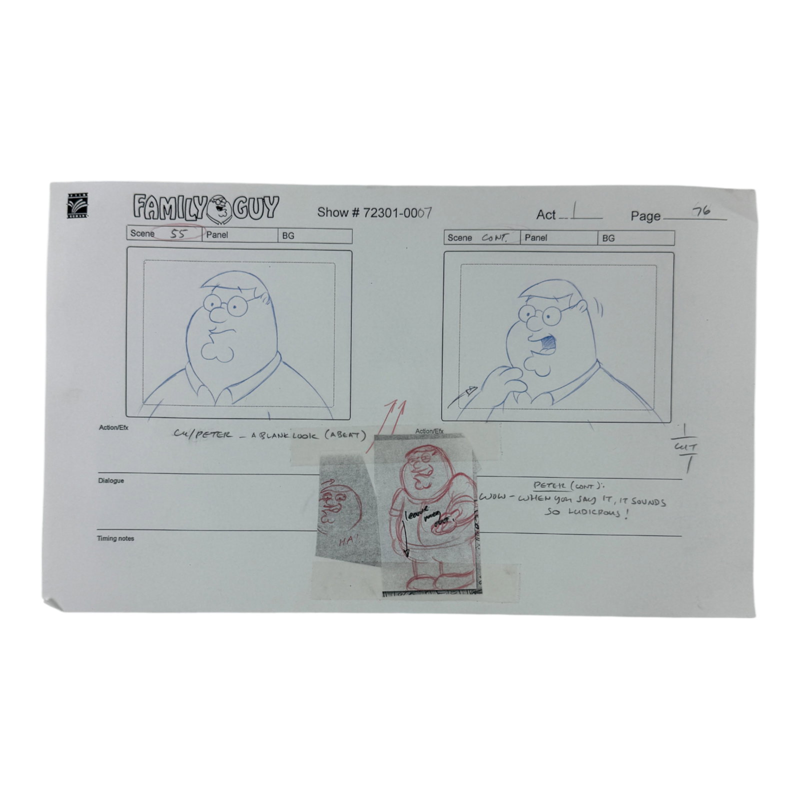 Family Guy Original Hand Drawn Storyboard Animation Art: Family Guy Original Hand Drawn Storyboard Animation Art. Size: 13 7/8" x 8 1/2".