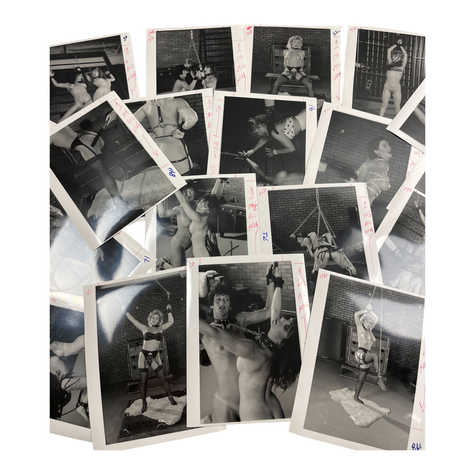 Vintage Erotic ADULT Photo Collection Of Movie & Magazine Photoshoot Photos: This rare collection features original production photographs from vintage bondage-themed erotic films and magazines. The lot includes candid and posed scenes from photo shoots, showcasing models in s