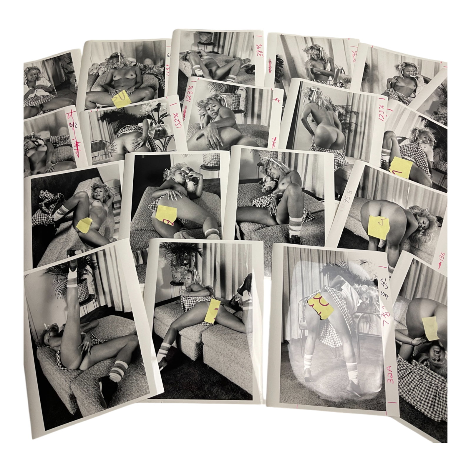 Vintage Nude Erotic ADULT Photo Collection Of Movie & Magazine Photoshoot Photos: This rare collection features original production photographs from vintage bondage-themed erotic films and magazines. The lot includes candid and posed scenes from photo shoots, showcasing models in s