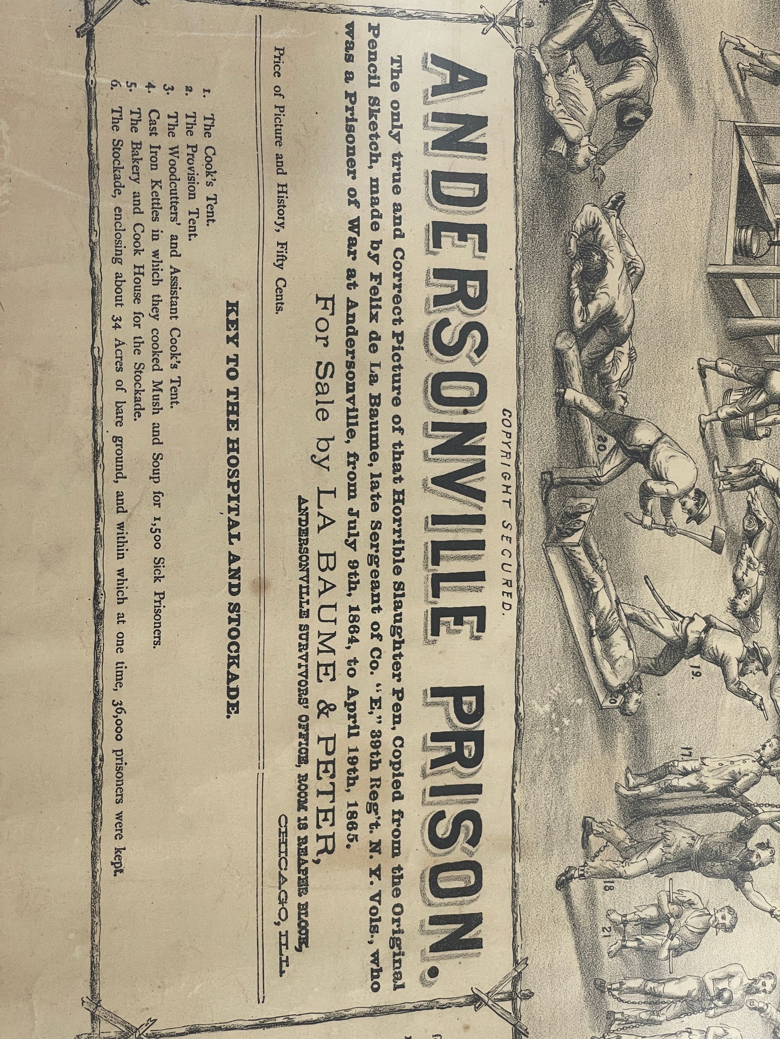 Felix De La Baume Andersonville Prison Civil War Confederate Prison Georgia Lithograph