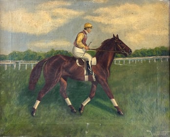 Fitz Werner (1898-1994) - Antique Oil on Canvas Horse Jockey Painting