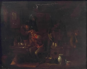 Gerard Thomas (1663-1721) Antique Oil on Panel Painting, Stamped on Verso